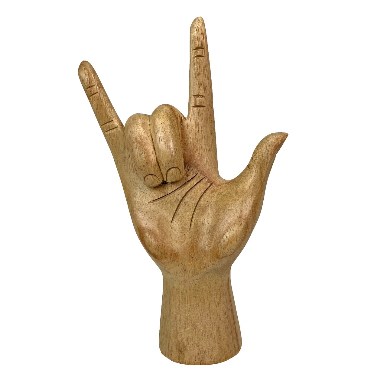 Carved Wooden Sign Language I Love You Hand Gesture Statue 7.75 Inches High